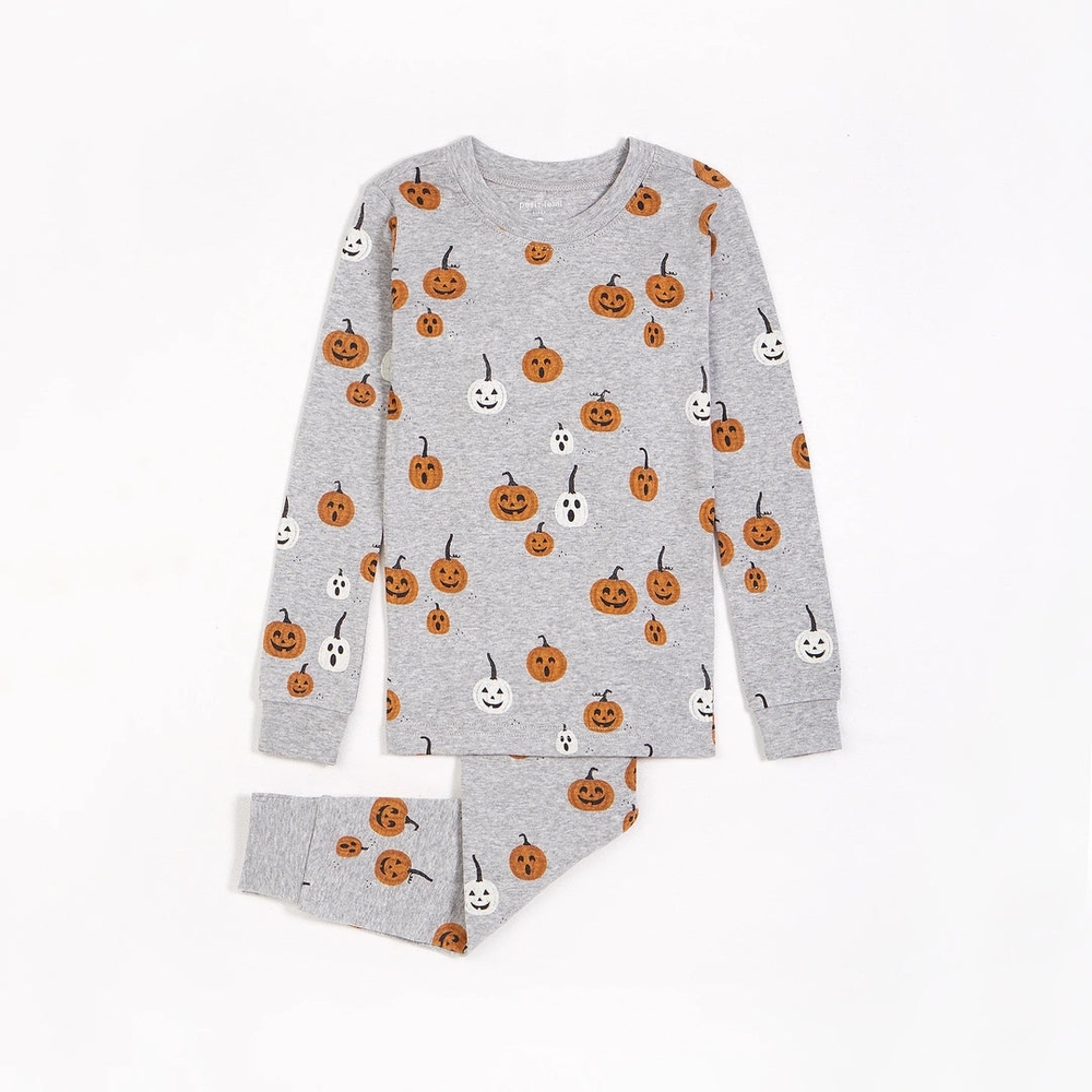 Petit Lem Halloween Jack-o'-lantern Pajamas - Gray Glow In The Dark 12m
